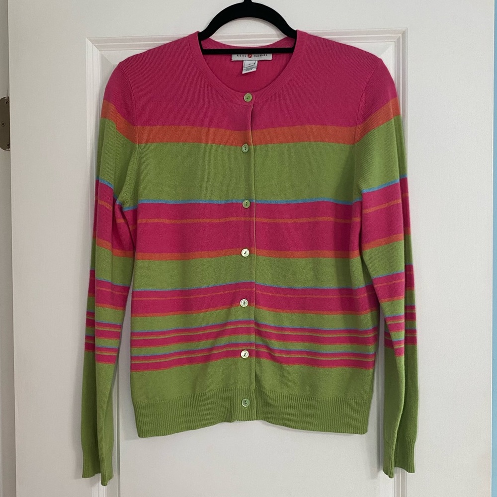 Real Clothes Pink and Green Striped Cardigan